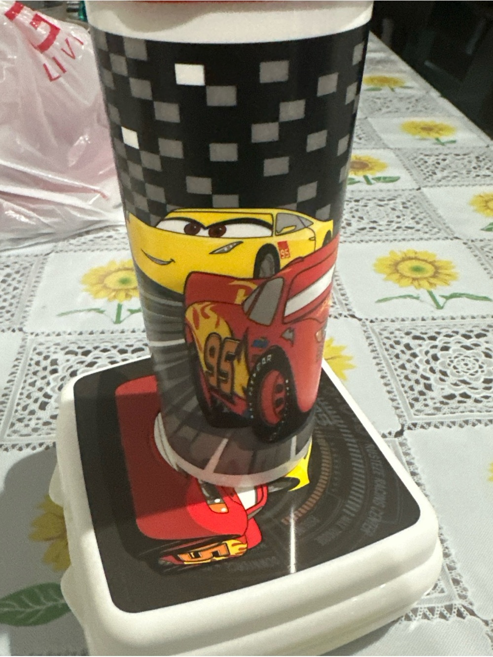 Tupperware Kids Cars Cup and Snack Container - Red, Yellow, Black, White